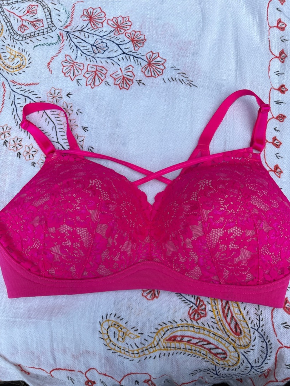 torrid Bright Pink Lace Crisscross Bralette